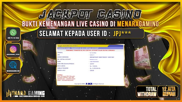 MENARAGAMING JACKPOT LIVE CASINO Rp. 12.000.000,- LUNAS